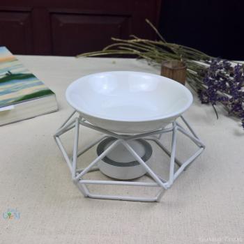 BỘ ĐÈN ĐỐT TINH DẦU KHUNG SẮT TRẮNG-ĐĨA TRẮNG