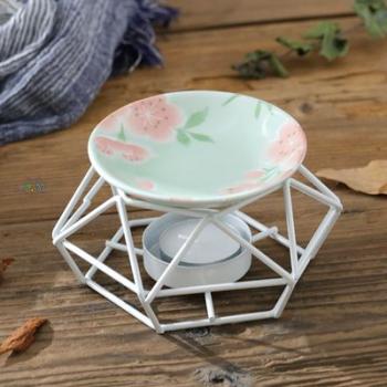 Bộ đèn đốt tinh dầu khung tròn trắng- đĩa hồng