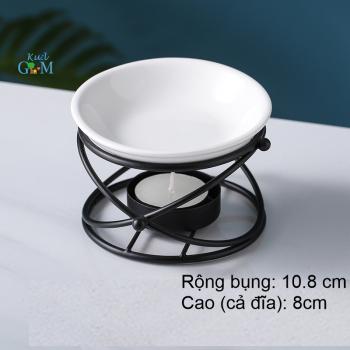 Đèn xông đốt tinh dầu khung sắt hình tinh cầu đĩa trắng 50ml