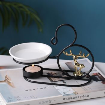 Đèn xông đốt tinh dầu- khung sắt đen tượng hươu đĩa trắng 50ml