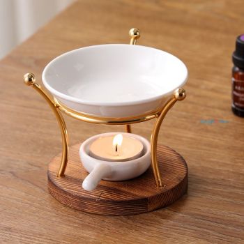 Đèn xông tinh dầu đế gỗ- hâm nóng súp, cháo