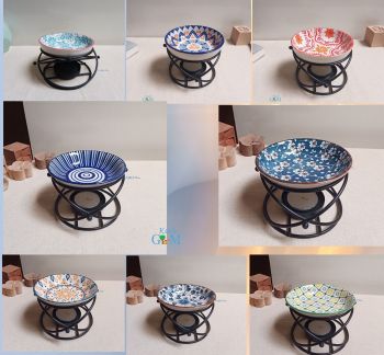 Đèn xông đốt tinh dầu- khung sắt tinh cầu đen- đĩa vintage